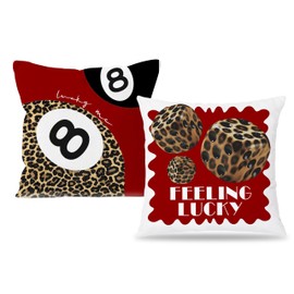 BUJSP Trendy Cheetah Leopard 8 Ball Print Room Decor Pillow Covers 18x18 Set of 2,Red Preppy Cheetah Print Dice Lucky 8 Ball Decorative Throw Pillow Covers for Girls Bedroom Dorm Apartment