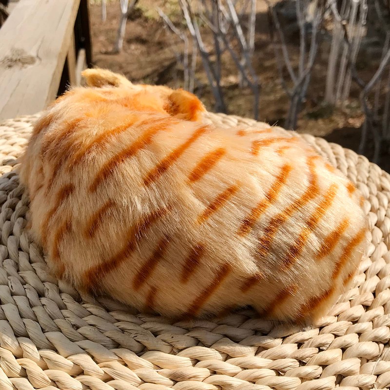 Basuo-9Q Lifelike Sleeping Tabby Cat Figurine - Realistic Curled Up