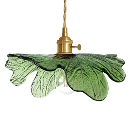 Auwieou Vintage Pendant Lights Green Glass Pendant Lighting Kitchen Island Hand Blown 1-Light Brass Pendant Light Farmhouse Hanging Light fixtures with Glass Shade for Dining Room Bedroom