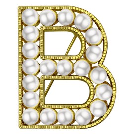 XGALBLA Broche de letras (A-Z) chapado en metal con perlas simuladas para mujeres y niñas (tono dorado)