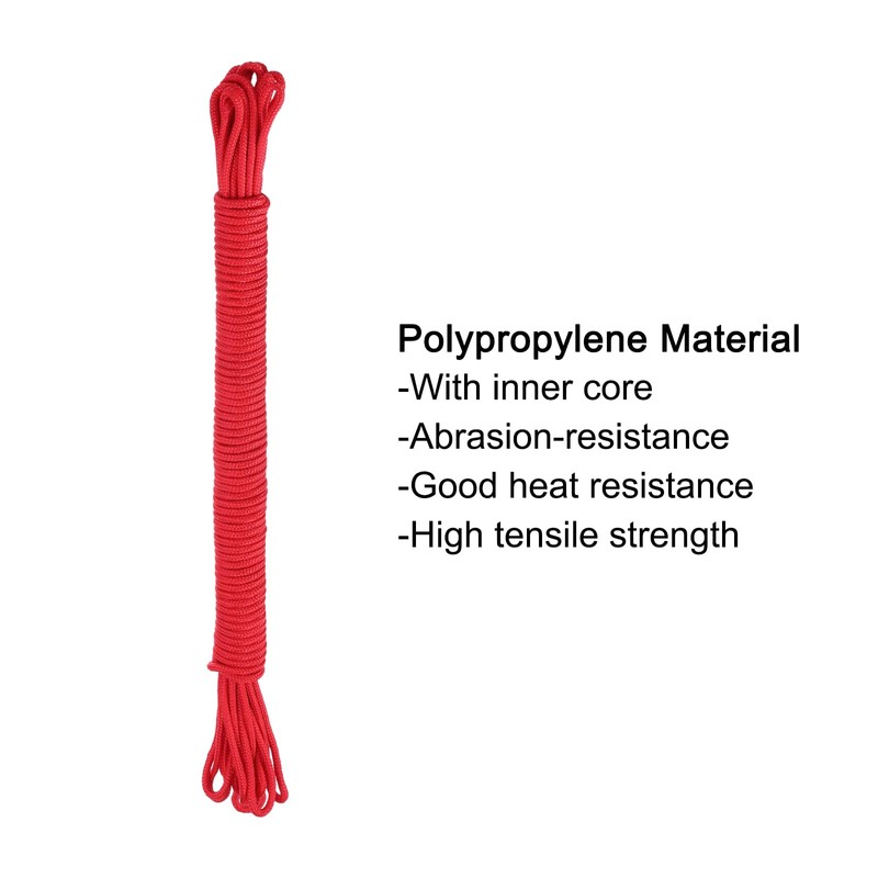 MECCANIXITY Polypropylene Rope Braid Cord 15M/49.2ft 3/16" 5mm Red for