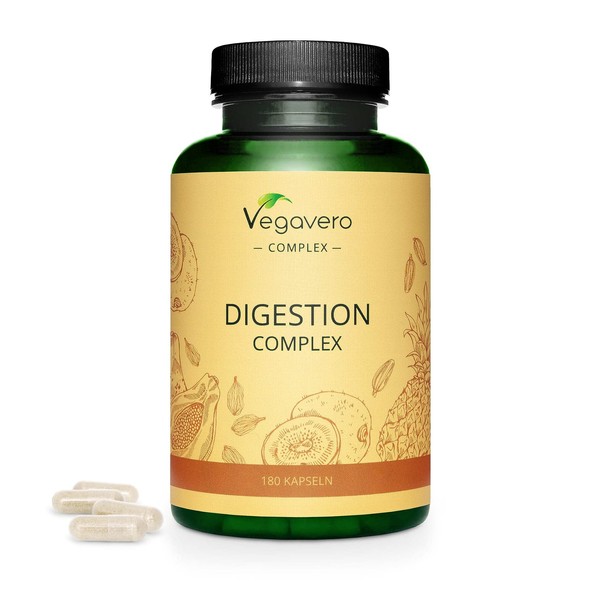 Papain Complex Vegavero® | with Bromelain & Actinidine | 180 Capsules | 100% Vegetable Digestive Enzymes for the Stomach Intestinal Support | Vegan & No Additives