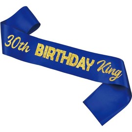 Ashaqshnglee 30th Birthday King Sash Blue with Gold Glitter Letter Birthday King Sashes for Men Boy Gifts Decorations Party Supplies