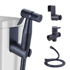 Peisaluo Handheld Bidet Sprayer for Toilet, Features Brass 3-Way Faucet, 59'' Durable Stainless Steel Hose, High-Pressure Spray Nozzle, Ideal for Muslim Shower Practices & General Toilet (Black)