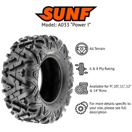 SunF 25x12-9 25x12x9 All Terrain Tires ATV UTV 6 PR Tubeless - A033 POWER I