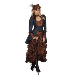 Shoperama Steampunk Dress Brown/Blue Women's Costume Burning Man Victorian Industrial Retro Futurism High Quality, 40