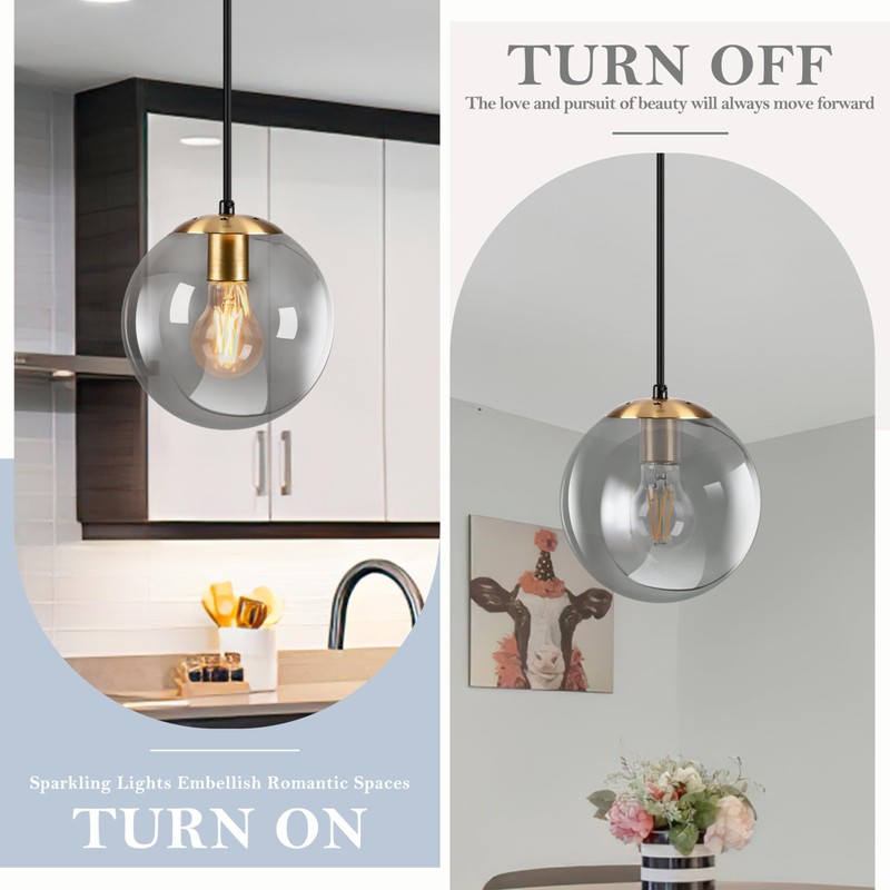 KoKo&Yukina 8 Inch Gold Pendant Light Globe Pendant Lights Kitchen