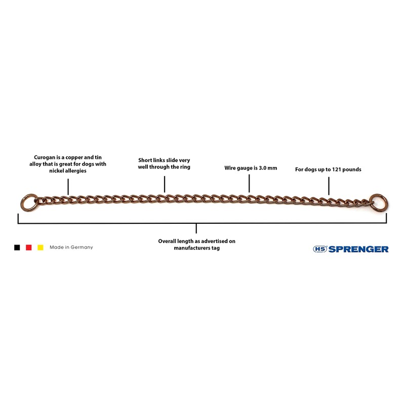 Herm Sprenger Curogan Choke Dog Training Chain Collar Hypoallergenic Nickel