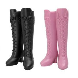 2 Pairs Doll Boots Shoes Wear Clothes Outfit Handmade Costumes Replacement for 1/6 Doll Fashionable Cowboy Wearing Fashion (Pink, Black)