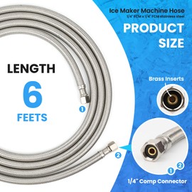 Klabb Ice Maker Machine hose -6FT Premium Stainless Steel Ice Machine Hose with 1/4" Compression Fittings, Silver (6FT)
