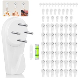 VEPEPE 80 Pieces Traceless Picture Hooks No Drilling Invisible Picture Hooks for Nailing, White with Hooks, Handrails and Frame Leveler, 3 Designs, Traceless Hooks Wall for Hanging Pictures, Frames
