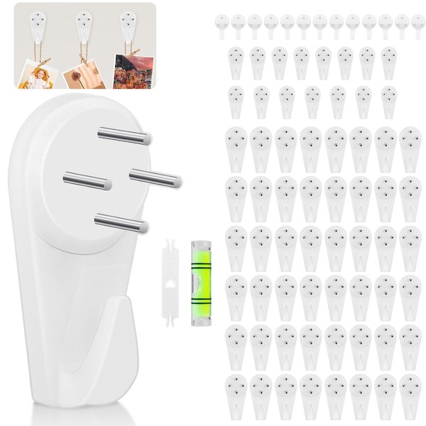 VEPEPE 80 Pieces Traceless Picture Hooks No Drilling Invisible Picture