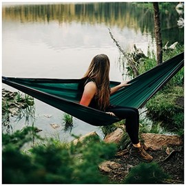 Evergreen Lightweight Outdoor Portable Camping Hammock - Single & Double with Tree Straps for Backpacking, Camping, Travel, Hiking (Double, Green)