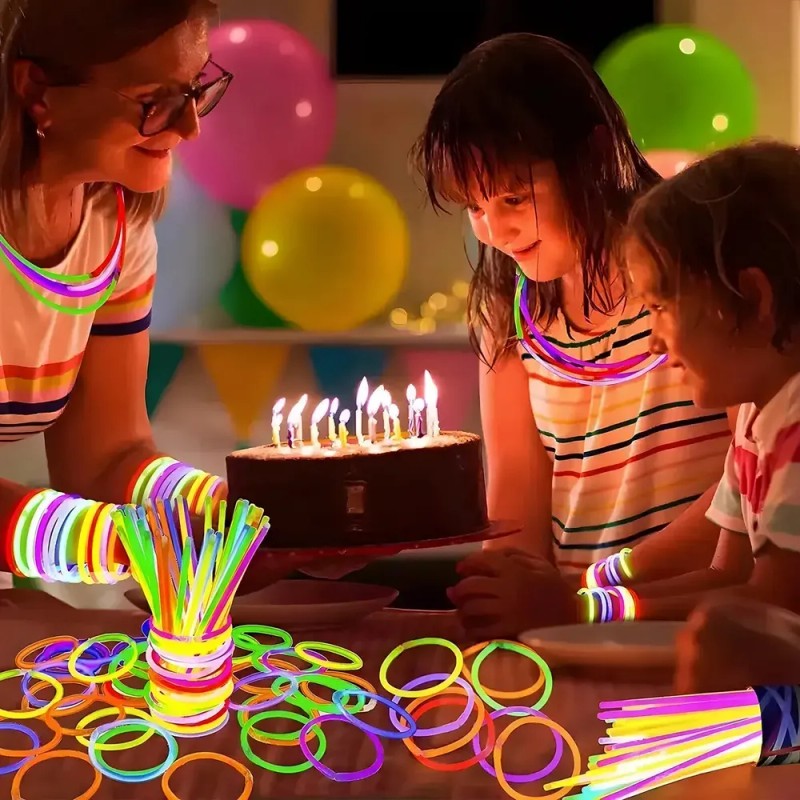 Pack de 100 Pulseras Neón Fosforescentes de 20 cm para