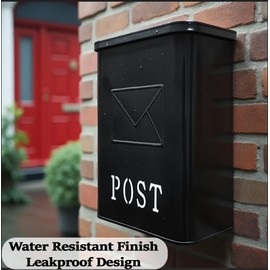 NACH Mailboxes for Outside Wall Mount, 9.5 x 4.72 x 14.96 inch, Black Mailbox, Covered Mailbox for Door - The Serena Mailbox