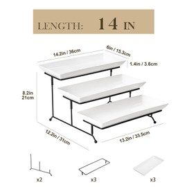 MALACASA 3 Tier Serving Trays for Party, Porcelain Serving Platters and Trays, 14 Inch Tiered Tray Stand, Fruit Tray, Trays for Serving Food, White Dessert Stand with Collapsible Sturdier Metal Rack