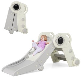 BABY JOY Toddler Slide, Foldable Slide for Kids Toddlers Aged 18+ Months, 2 in 1 Indoor Folding Freestanding Baby Climber Playset Playground with Climber (Grey+White)