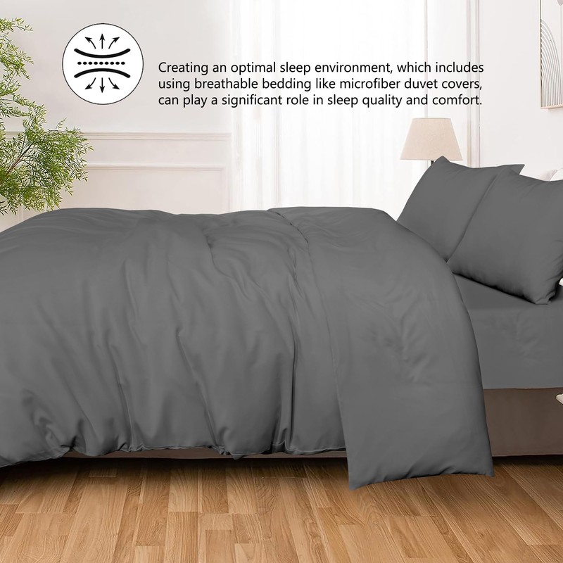 SSW HOMES Double Duvet Cover Charcoal - 3 Pcs Brushed