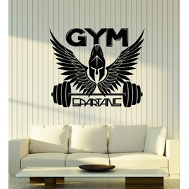 Vinyl Wall Decal Spartans Gym Barbell Wings Helmet Sport Stickers Mural Large Decor (g4107) Black