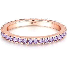 Lisandra Scott 925 Silver Ring with Purple Crystals in Rose Gold - Women's Ring with Sparkling Amethyst Zirconia Stones, Jewellery in Jeweller Quality, Statement Finger Ring, Stackable, Sterling