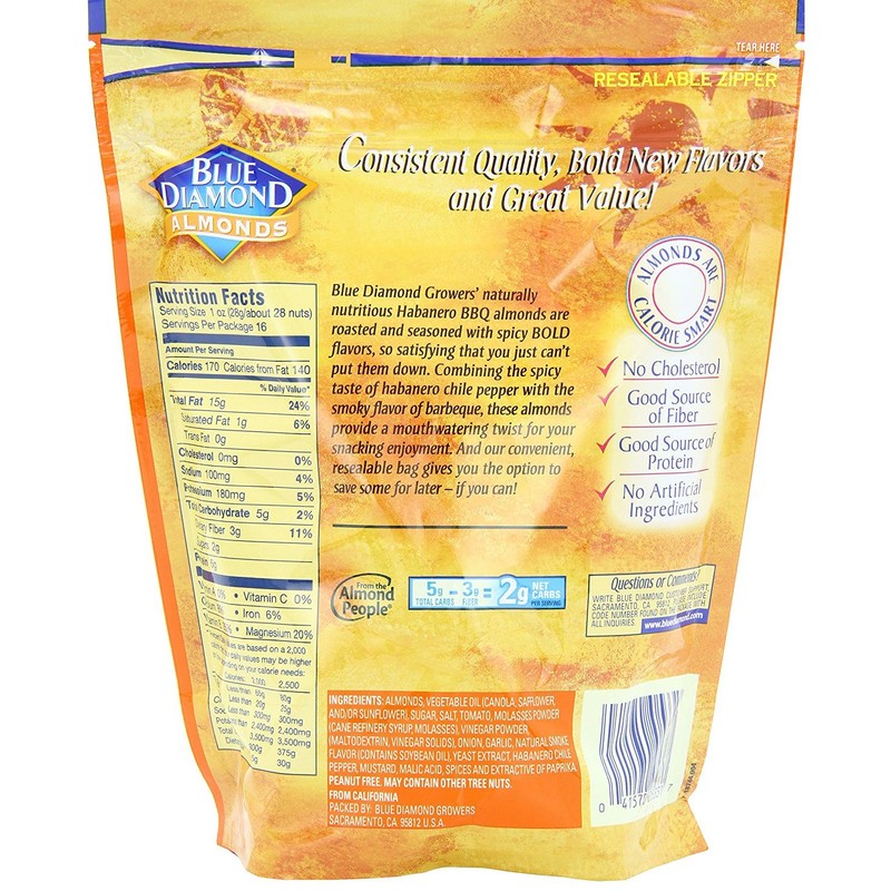 Blue Diamond Almonds Habanero BBQ Flavored Snack Nuts, 16 Ounce