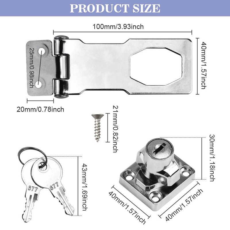 Snillok Keyed Hasp Lock Hasp and Staple with Padlock, 4