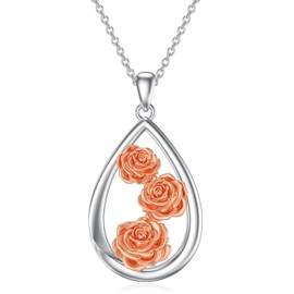 Seiyang Teardrop Rose Necklace 925 Sterling Silver June Birth Flower Pendant Floral Birthday Jewelry Gift for Women