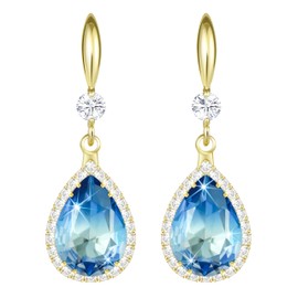 Linawe Earrings, Women's Jewelry, Diamond Earrings, Gift for Mother, Women's Present, Big, Yellow Gold, Created Aquamarine