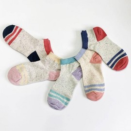 Korean-made Nepsa Women's Striped Summer Ankle Socks 1 Pair Blue Pink 5ea