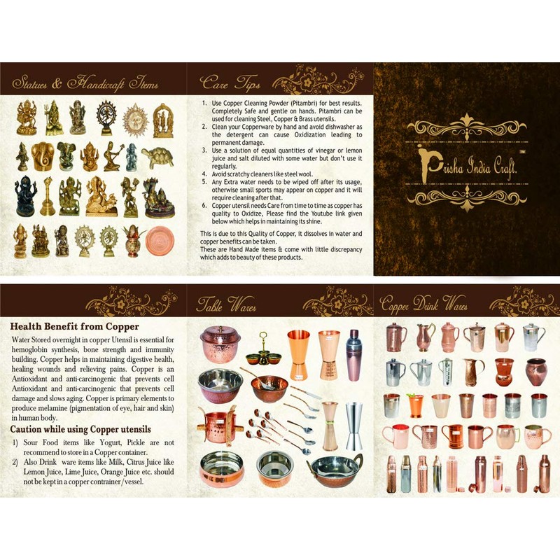 Prisha India Craft Pure Copper Hammered Dinner Set Thali Plate,
