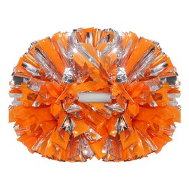 Hooshing 2 Pack Cheerleading Pom Poms Macaron Orange and Silver with Baton Handle for Team Spirit Sports Dance Cheering Kids Adults