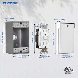ELEGRP ELEGRP Outdoor GFCI Outlet Kit, with Weatherproof Cover and Box, 1 Gang, 15 Amp TRWR Self-Test GFI Receptacle, Vertical Outdoor Cover, Extra Duty Metallic Electrical Outlet Box, UL Listed, 1 Pack