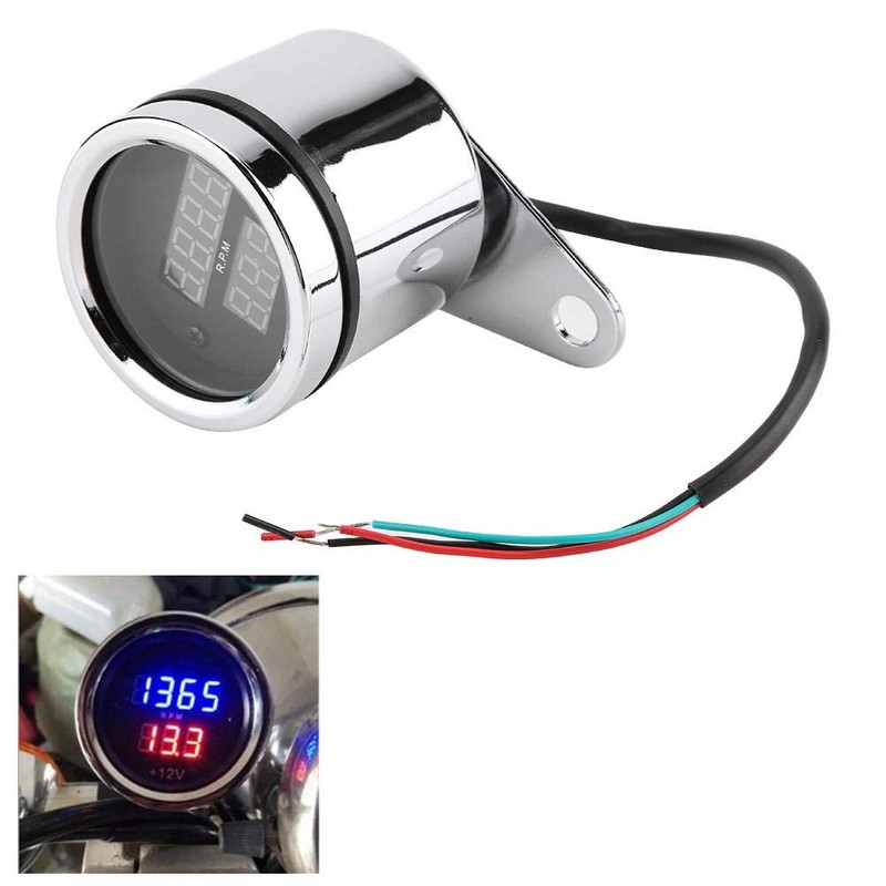 Tachometer, Qiilu Tachometer,2 in 1 Motorcycle LED Digital Voltmeter Tachometer