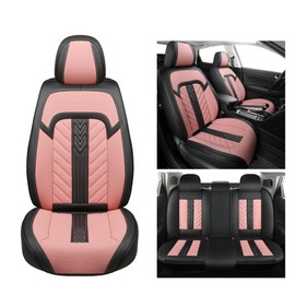 WYSETYNE Car Seat Covers Full Set, 5 Seats Universal Seat Covers Fit for Cars,SUVs and Pick-up Trucks,Nappa Leather Front and Rear Seat Protectors, Anti-Slip Waterproof Auto Seat Covers(Black&Pink)