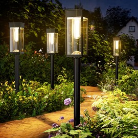 ALFIOT Solar Pathway Lights Outdoor,4 Pack Bright Solar Lights Outdoor,IP65 Waterproof Solar Garden Lights Solar Powered Landscape Lighting for Yard Patio Walkway Driveway Pathway (Warm White)