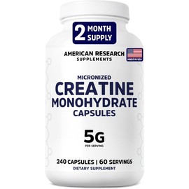 Creatine Monohydrate Capsules 5G | 60 Servings | Vegan | 4 Caps per Serving | Micronized Creatine Pills 5000mg | 240 Capsules | Creatine Pills For Men & Women | 2 Months Supply | Made Without Fillers