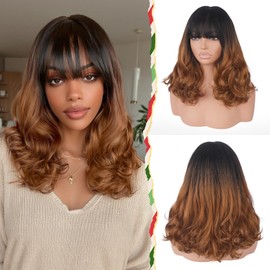 Sidaila Ombre Wig with Bangs 16 Inch Copper Brown Wig for Women