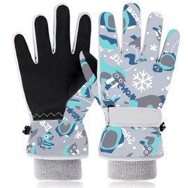 Children's Winter Ski Gloves Boys Girls Waterproof Windproof Fleece Boys Girls Snow Gloves 1-10 Years for Sports Climbing Snowboard Cycling Hiking (Grey, 10-13 Years Old)