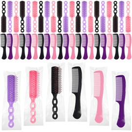 Baderke 48 Pcs Hair Brush Combs Set in Bulk for Homeless Individually Wrapped Curly Thick Long Smoothing Hair Brush Detangling Hairbrush for Women Kids Hotel Homeless Nursing Charity(Multicolor)