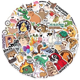 Cartoon Funny Animal Meme Stickers Pack of 50 Vinyl Aesthetic Cute Cats Stickers for Laptop Scrapbook Skateboard Phone Luggage Motorcycle Car Waterproof Dog Stickers for Children Adults