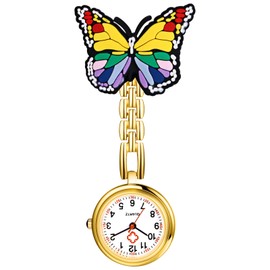 OIDEA Nurse Fob Watches for Women: Color Butterfly Decorated Medical Nursing Watch Numbers Easy Read Analog Quartz Auxiliary Clip On Fob Watch for Doctor Nurse