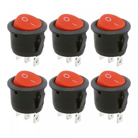 6x Kippschalter Wippschalter 3 polig rund, Rot Schwarz Weiß ON/OFF 6A/250V Kunststoff push Button Switch Schalter | schwarz-rot
