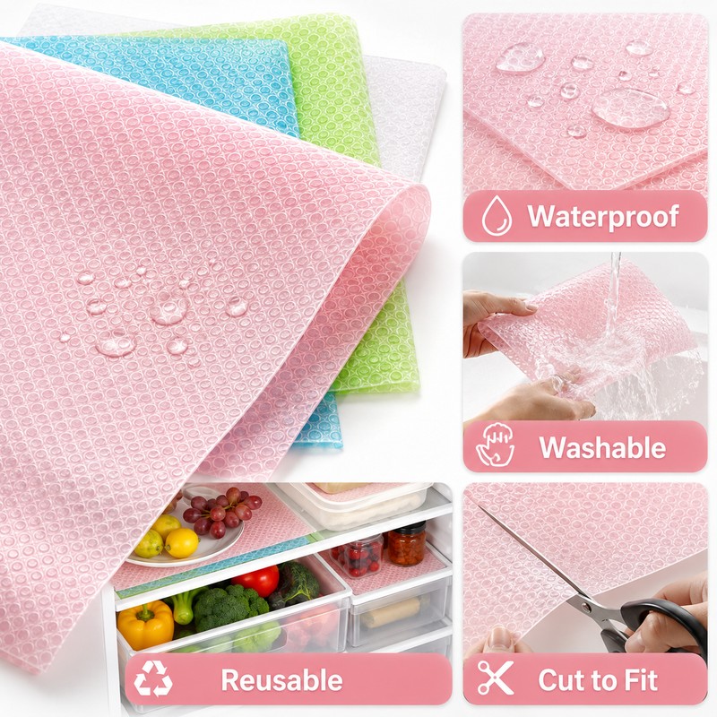 EVA Refrigerator Shelf Liners 29 × 44 cm, Washable Waterproof