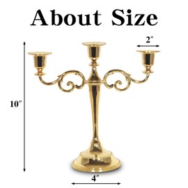 SUJUN 3-Candle Metal Candelabra Candlestick Holders 10.6 inch Tall Candle Holder Wedding Event Candelabra Candle Stand Gold