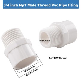 12-Pack 3/4 Inch Socket x NPT Male Thread PVC Pipe Fittings Adapter Connector for Plumbing, Irrigation, and DIY Projects