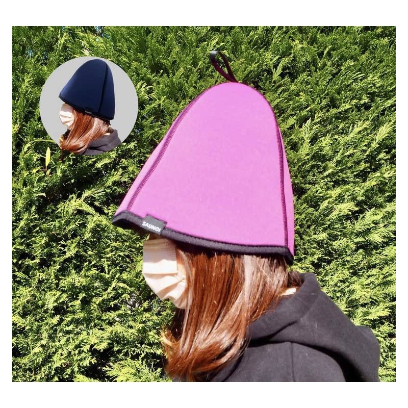 SAUNOI SABOU Sauna Hat, Lightweight, Washable, (Dark Pink x Navy)