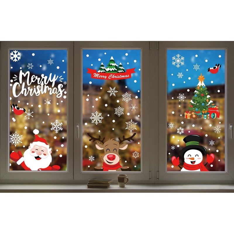 CCINEE 8 Sheet Christmas Snowflake Window Cling Stickers for Glass,