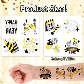 Qpout 96pcs New Years Eve Party Supplies Tattoos,2025 NYE Party Favors Face Temporary Tattoos Stickers,Happy New Year Accessories Decorations