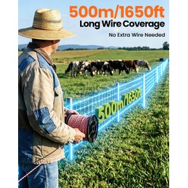 Epoify Electric Fence Polywire Kit, 500m/1650FT with 50 Insulators & Tool