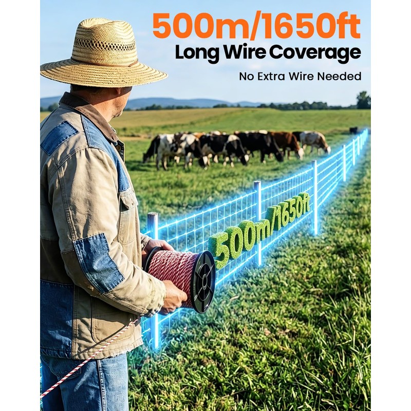 Epoify Electric Fence Polywire Kit, 500m/1650FT with 50 Insulators &